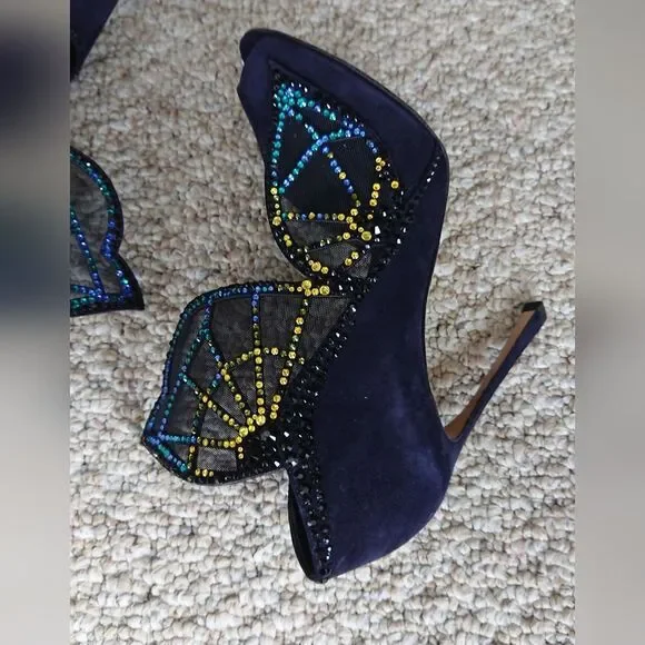 Sergio Rossi Poetic Surrealism night blue butterfly suede heels size 6.5 - Picture 8 of 16